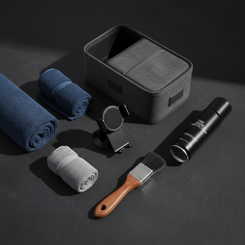 Car Care Accessories Flat Lay