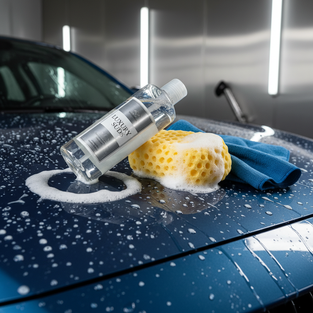 Car wash soap and microfiber close-up